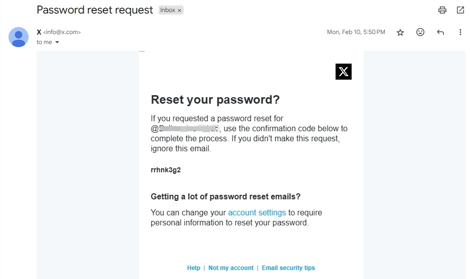 recover x username with email